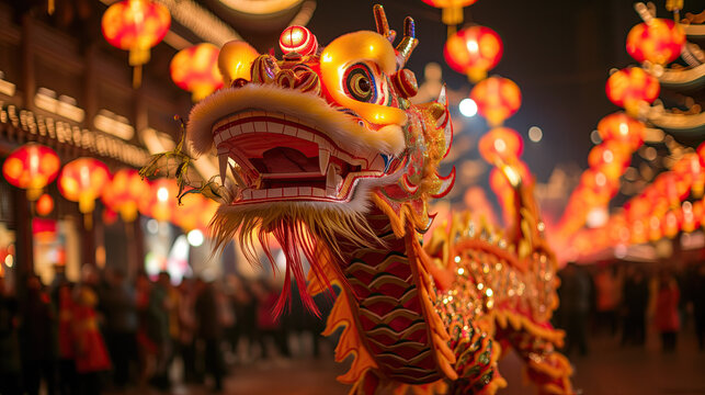 Closeup of Chinese dragon in chinese new year festival.