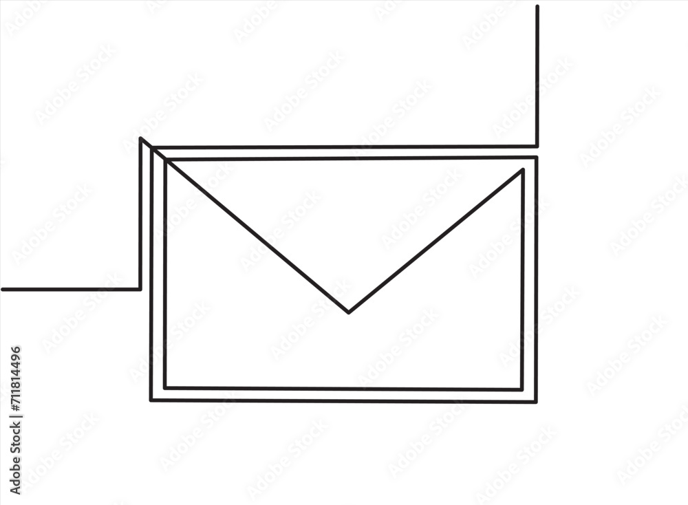Poster continuous line drawing of close envelope with a letter