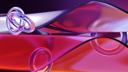 Abstract 3D Wavy Pink Purple Glass  With Torus Background