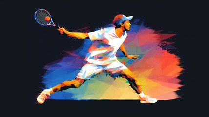 Abstract watercolour painting of an athlete male tennis player at a match sport tournament event, exemplifying athleticism and competitive spirit, stock illustration image