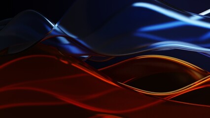 Abstract 3D Wavy Orange Blue Glass Background