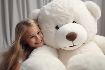 Adorable big teddy bear in pure white an enchanting children's toy for big girls with its cuddly presence and friendly expression displayed in stunning high definition