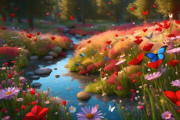 Fototapeta na wymiar flowers in the pond painting