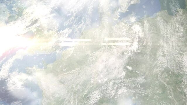 Zoom in from space and focus on Overath, Germany. 3D Animation. Background for travel intro. Elements of this image furnished by NASA.
