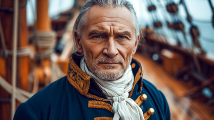 Portrait of an eighteenth century sailor man. (AI generated) - obrazy, fototapety, plakaty