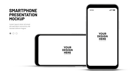 Obraz premium Realistic smartphone mockup. Mobile phone vector with isolated on white background. Device front view. 3D mobile phone with shadow. Realistic, high quality smart phone mockup for ui ux presentation.