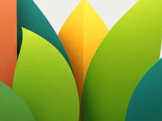Geometric Leaf Shapes Abstract Yellow, Green with White Background Wallpaper