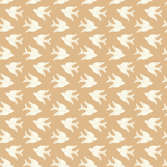 Hand drawn doodle decorative birds seamless texture, stylized folk birds silhouette seamless pattern