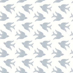 Hand drawn doodle decorative birds seamless texture, stylized folk birds silhouette seamless pattern