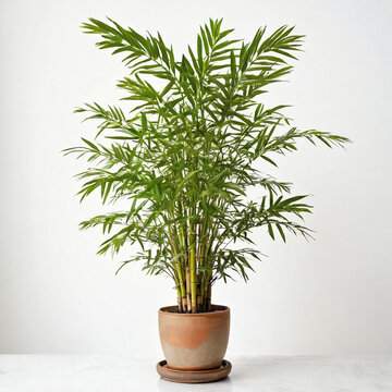 Illustration of potted Chamaedorea seifrizii plant white flower pot bamboo palm isolated white background indoor plants