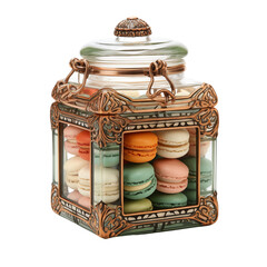 antique art-deco artdeco glass jar with macarons  - obrazy, fototapety, plakaty