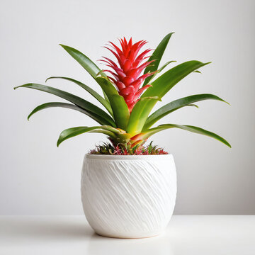 Illustration of potted bromeliad  plant white flower pot Bromeliaceae isolated white background indoor plants