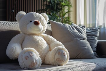 Big teddy bear in elegant white a sophisticated children's toy for big girls showcasing its size and timeless appeal providing comfort and joy in a high-definition image