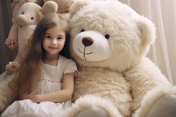 Adorable big teddy bear in pure white an enchanting children's toy for big girls with its cuddly presence and friendly expression displayed in stunning high definition