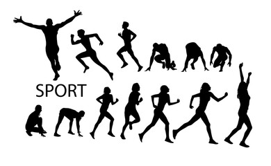 Silhouettes of running athletes. hand drawing. Not AI, Vector illustration