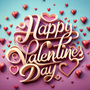 Happy Valentine's Day 3D Text image with loves