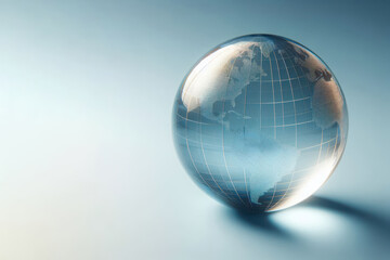 Glass ball in the form of earth on a clean background. Space for text.