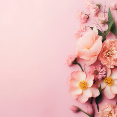 Square banner with flowers, light pink background, copy space
