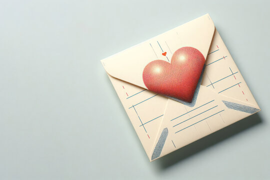 An envelope with a heart. Space for text.