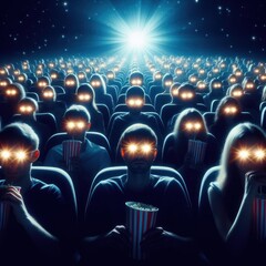 Spectators with shining eyes sit in a cinema.