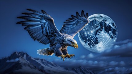Fototapeta premium A picture of a dangerous eagle flying by the moon.