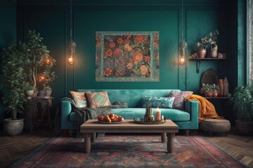 Drawing Room Interior Green and Natural Antic Color Feel