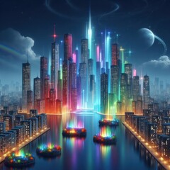 A beautiful metropolis in lights. Abstraction.