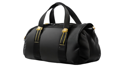 Black sport bag isolated on a transparent background.