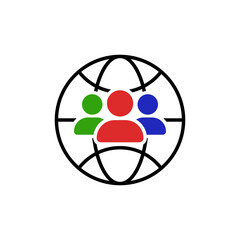 Culture, people flat icon. International team and a globe. Nationality, Social issues, equal rights, help or support employee, community care, age and culture diversity, people group save