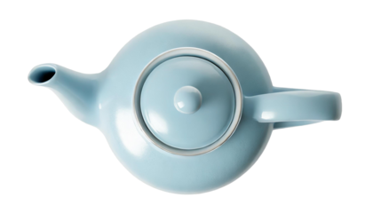 Blue ceramic teapot isolated on transparent background. top view