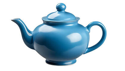 Obraz premium Blue ceramic teapot isolated on transparent background.