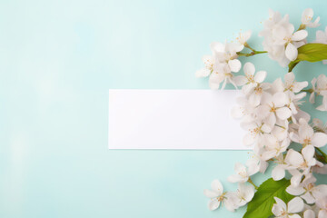 gift card on spring natural green organic floral background, postcard with space for text, copy space, blank