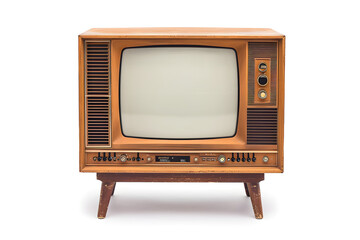 An old vintage retro TV television set with blank screen isolated on a white background.