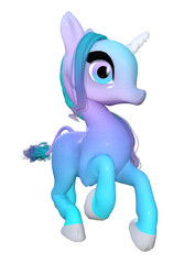 Cute baby unicorn, 3D generated illustration, cartoon style, Image 21 of a series in various colors and poses. 