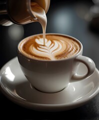 Creating a beautiful pattern on coffee with frothed milk