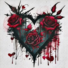 Corazón y rosas en fondo de puntos relieve.