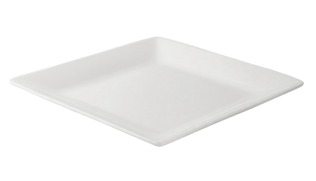 Empty white square plate isolated on a transparent background.