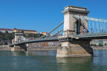 Szechenyi Chain Bridge across Danube in Budapest, Hungary - 711825027