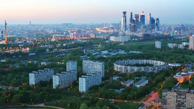 Moscow city business complex and Victory Park Memorial