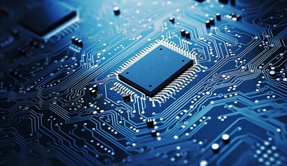 A close-up image of a computer chip on a circuit board