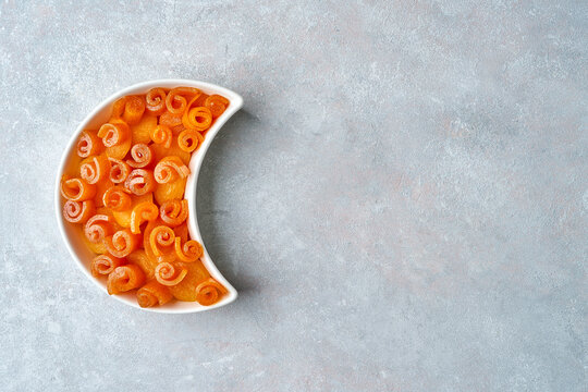 Middle Eastern apricot drink Qamar Al-Din. Rolled dried apricot paste and dried apricot . Traditional ramadan food