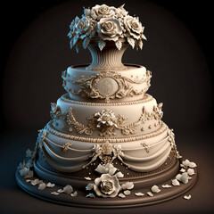 Obraz premium Luxury cake, very unusually decorated. Beautiful background. For weddings and large events. Culinary art. On a beautiful table.