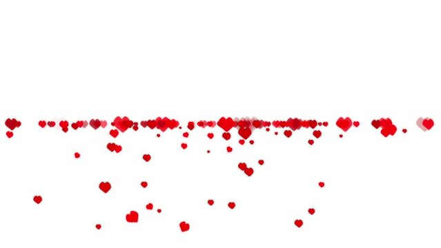 Vibrant red hearts confetti falling, glowing and blinking, romance against the pure white background, perfect for Valentine's Day, fill your screen with love, Valentine's Visual on February 14th
