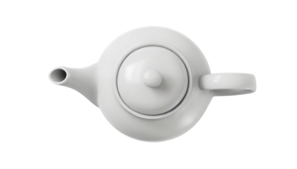 White ceramic teapot isolated on transparent background. top view