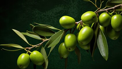 olives on green tree backgrounds - obrazy, fototapety, plakaty