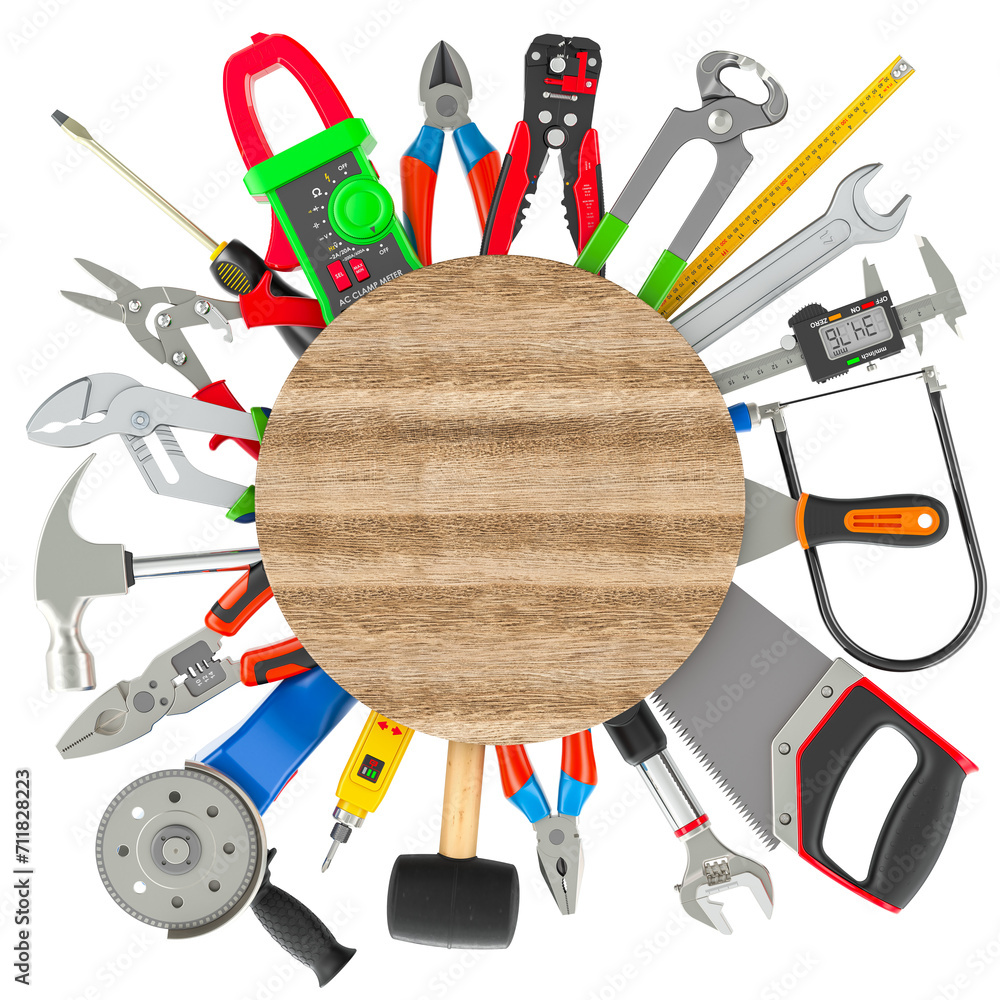 Poster set of construction tools. assortment of work tools, 3d rendering isolated on transparent background