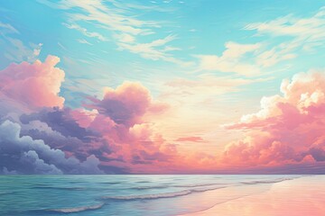 sunset over a beach with clouds