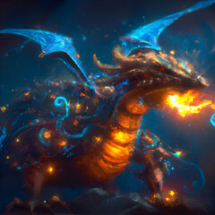 Watercolor Color Wave Fantasy Steampunk Fire Breathing Dragon
