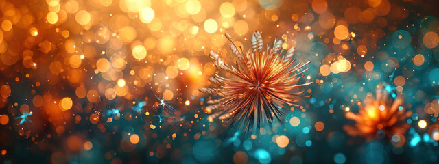 Fototapeta premium fireworks and sparklers of golden color as a background Ai generative