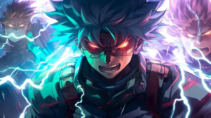 Kraftentfesselung: Anime-Kämpfer im elektrischen Inferno